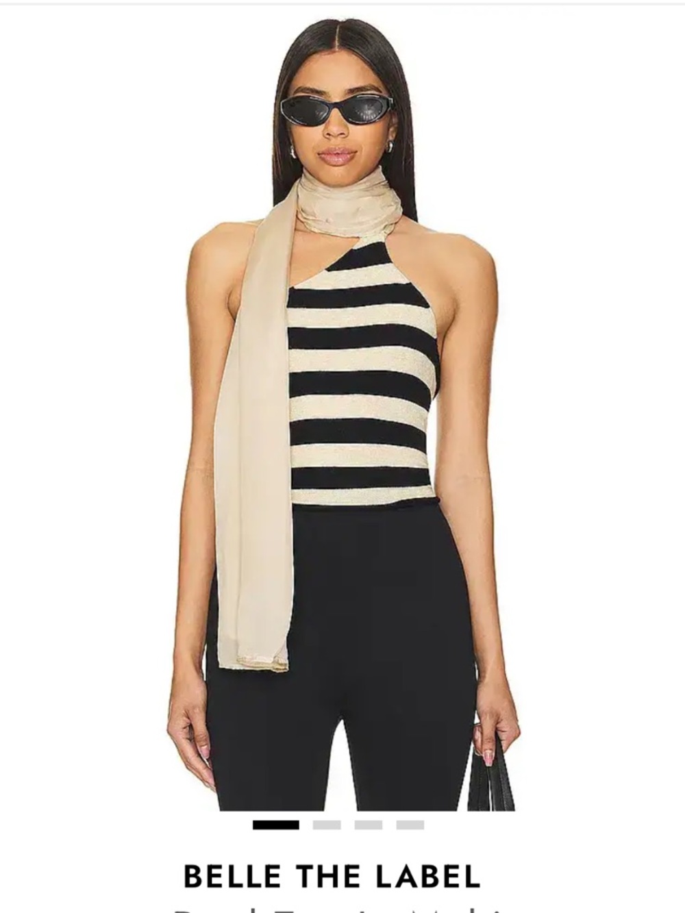 BELLE THE LABEL Black & Cream Striped Halter Camisole